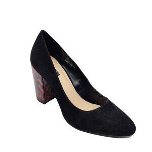By Faryl Robin Farylrobin Black Faux Suede Tortoise Block Heels Women's Size 9